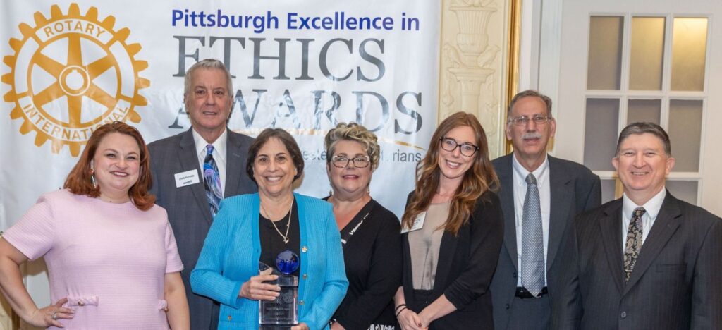 Staff and Board members at the Rotary Club of Pittsburgh's Excellence in Ethics Awards on May 1 (L to R): Carrie Potter-Murray, John Putzier, Sister Linda Yankoski, Hailey Juliano, Katie Sidhom, Mark Palastro, and Ray Betz