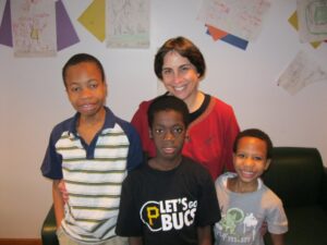 Sister Linda with children who came to Holy Family after the 2010 earthquake in Haiti.